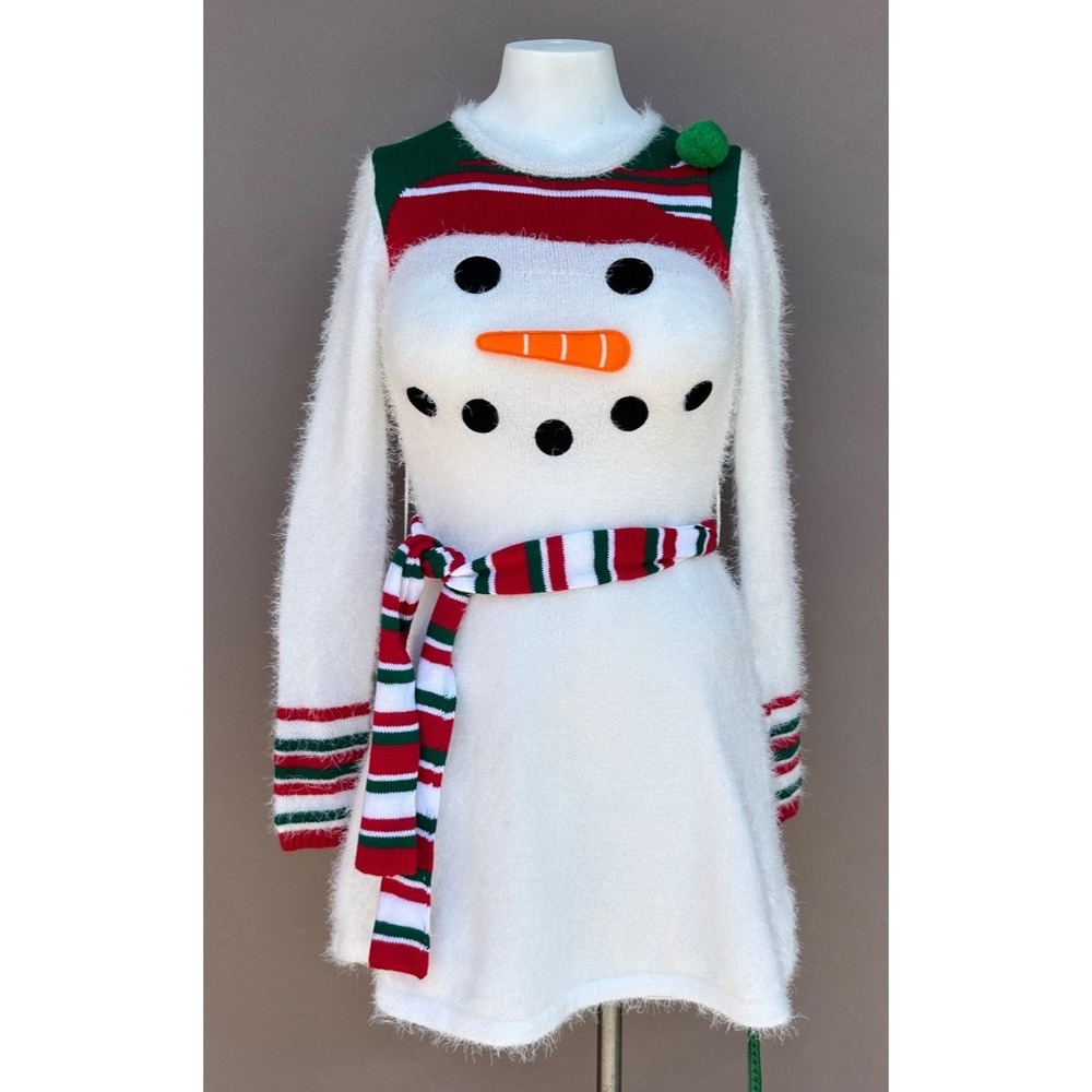 Women's Snowman Christmas Fuzzy Stretchy Sweater Dress Size XS Party Holiday NEW - Picture 13 of 13